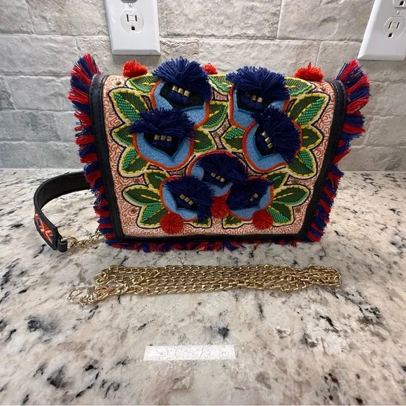 Tory Burch GUC Multicolor Embroidered & Leather Crossbody - Picture 14 of 16